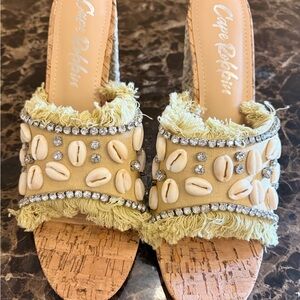 Cape Robbin Yellow Embellished Sandals with Shells